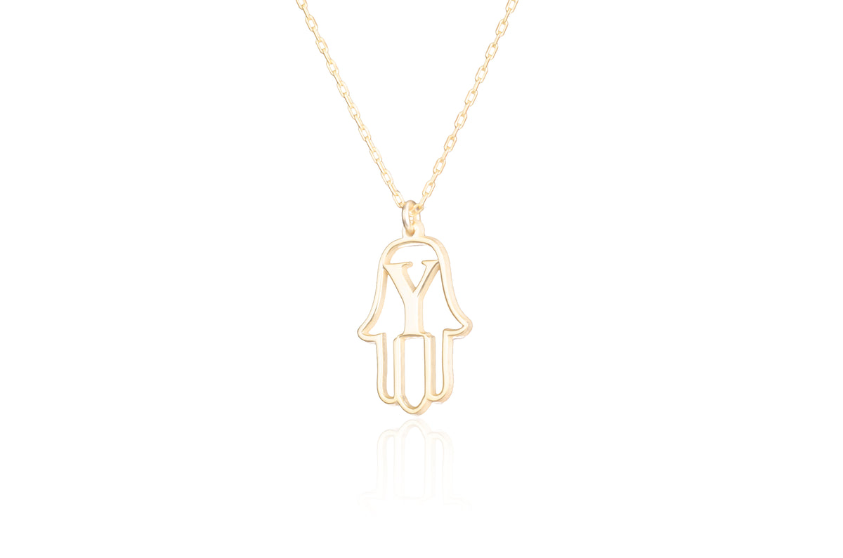 925 Sterling Silver Hand of Hamsa Initial Necklace