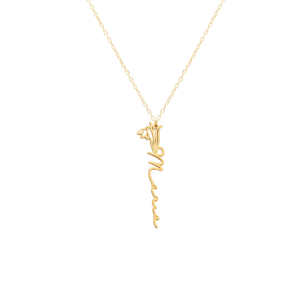 925 Sterling Silver Dainty Birth Flower Name Necklace