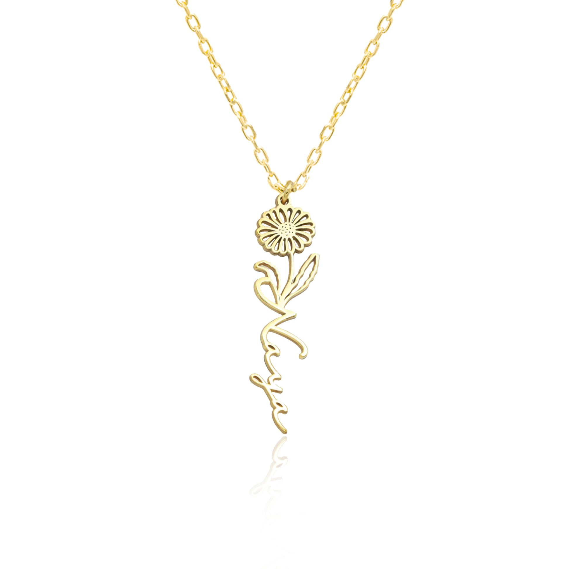 925 Sterling Silver Dainty Birth Flower Name Necklace