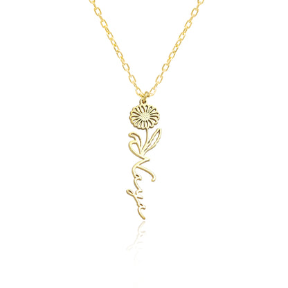 925 Sterling Silver Dainty Birth Flower Name Necklace