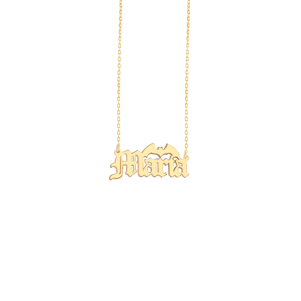 925 Sterling Silver Personalized Bat Custom Name Necklace - Halloween Jewelry