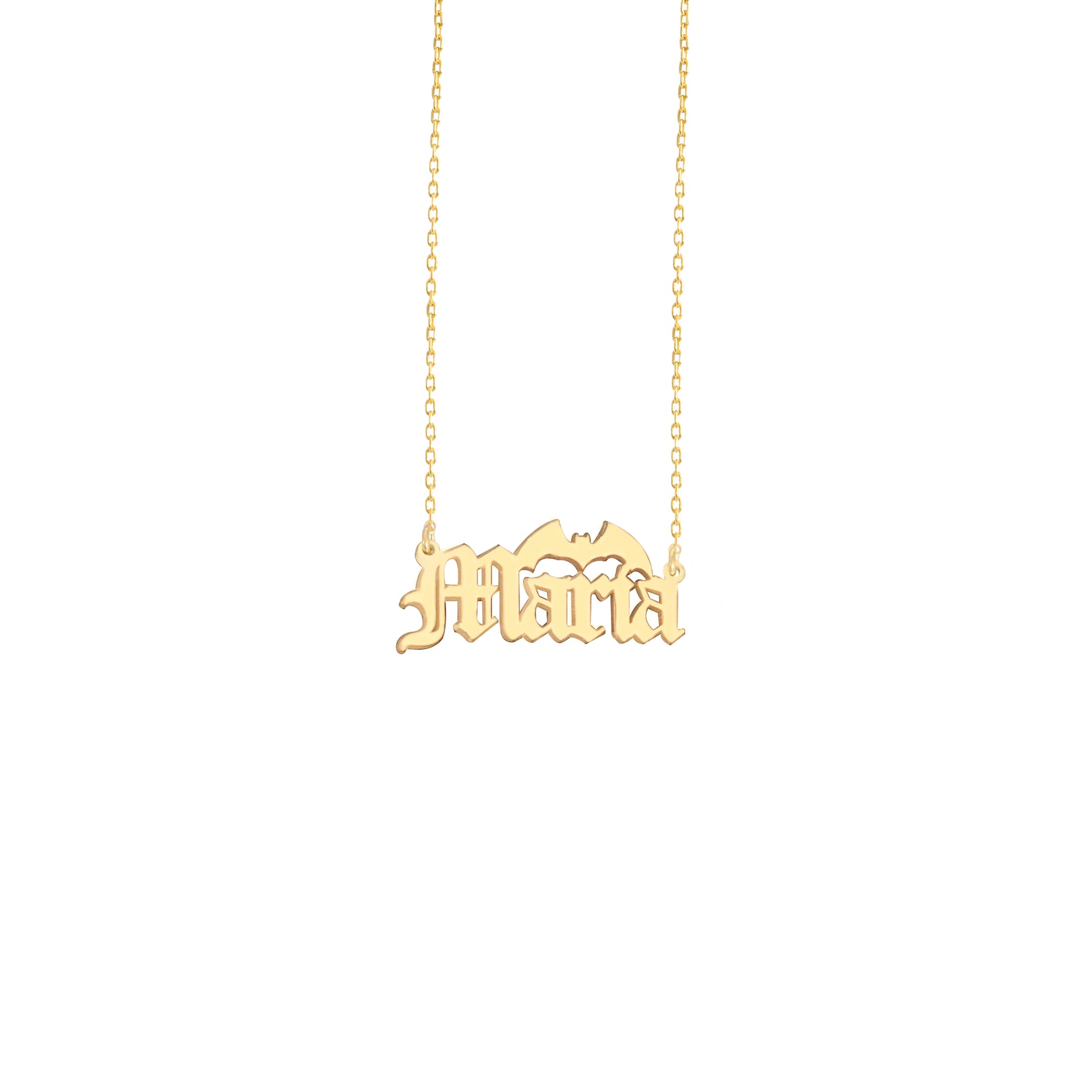 925 Sterling Silver Personalized Bat Custom Name Necklace - Halloween Jewelry