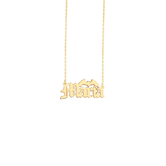 925 Sterling Silver Personalized Bat Custom Name Necklace - Halloween Jewelry