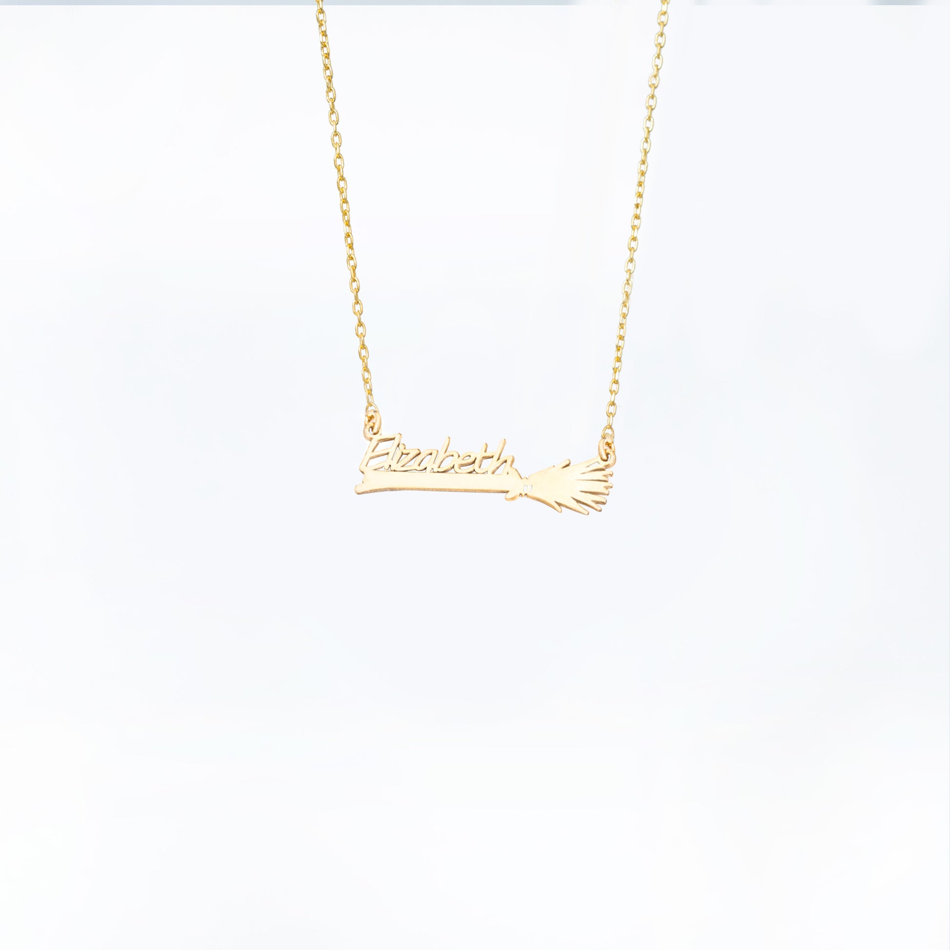 925 Sterling Silver Personalized Name and Broom Necklace