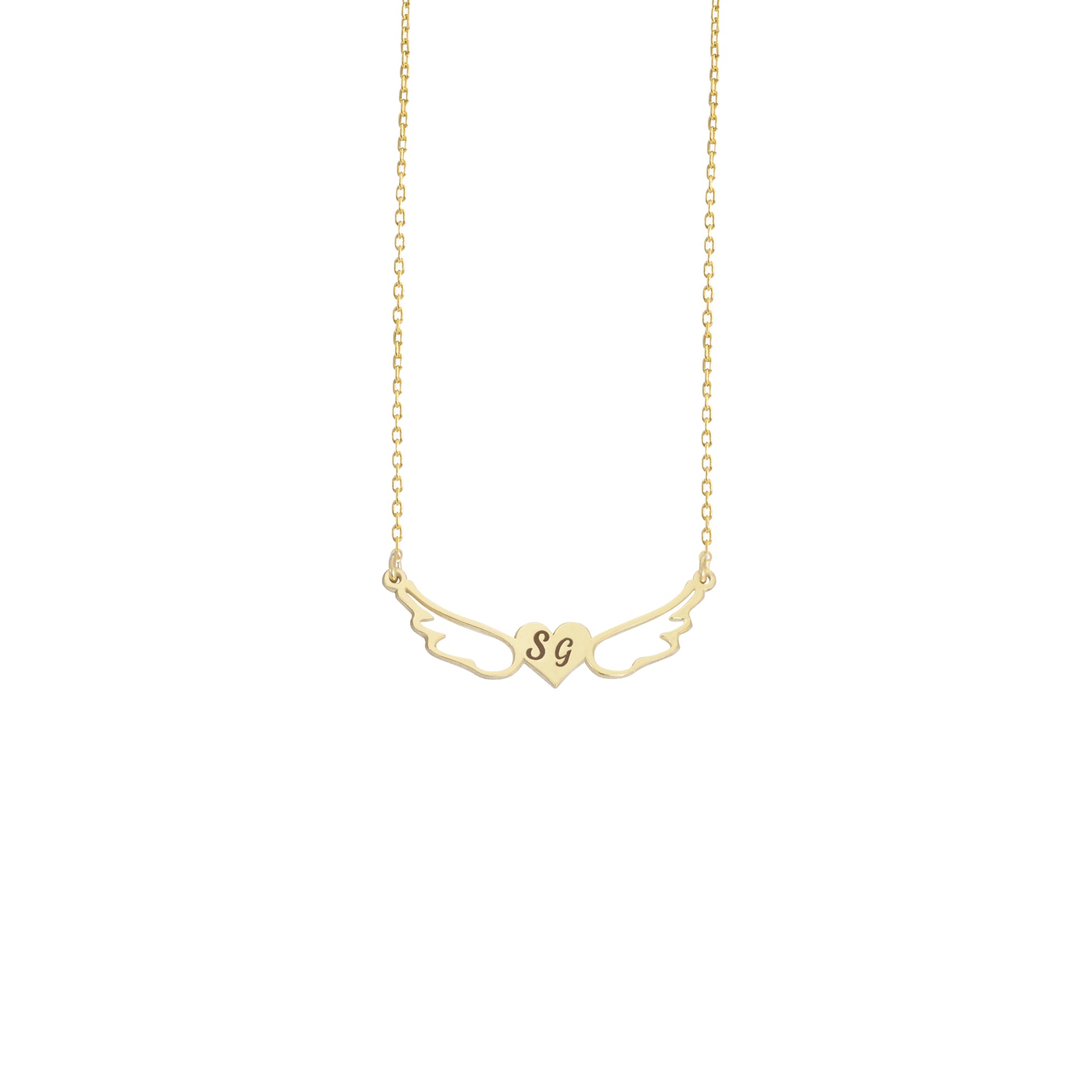 925 Sterling Silver Initial Angel Wings Love Necklace