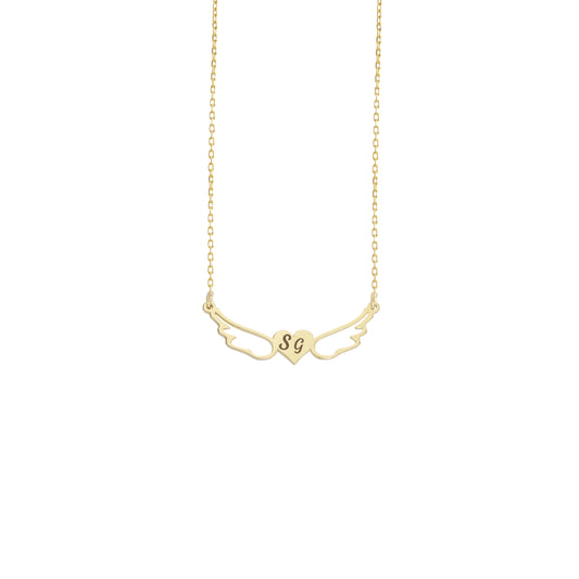 925 Sterling Silver Initial Angel Wings Love Necklace