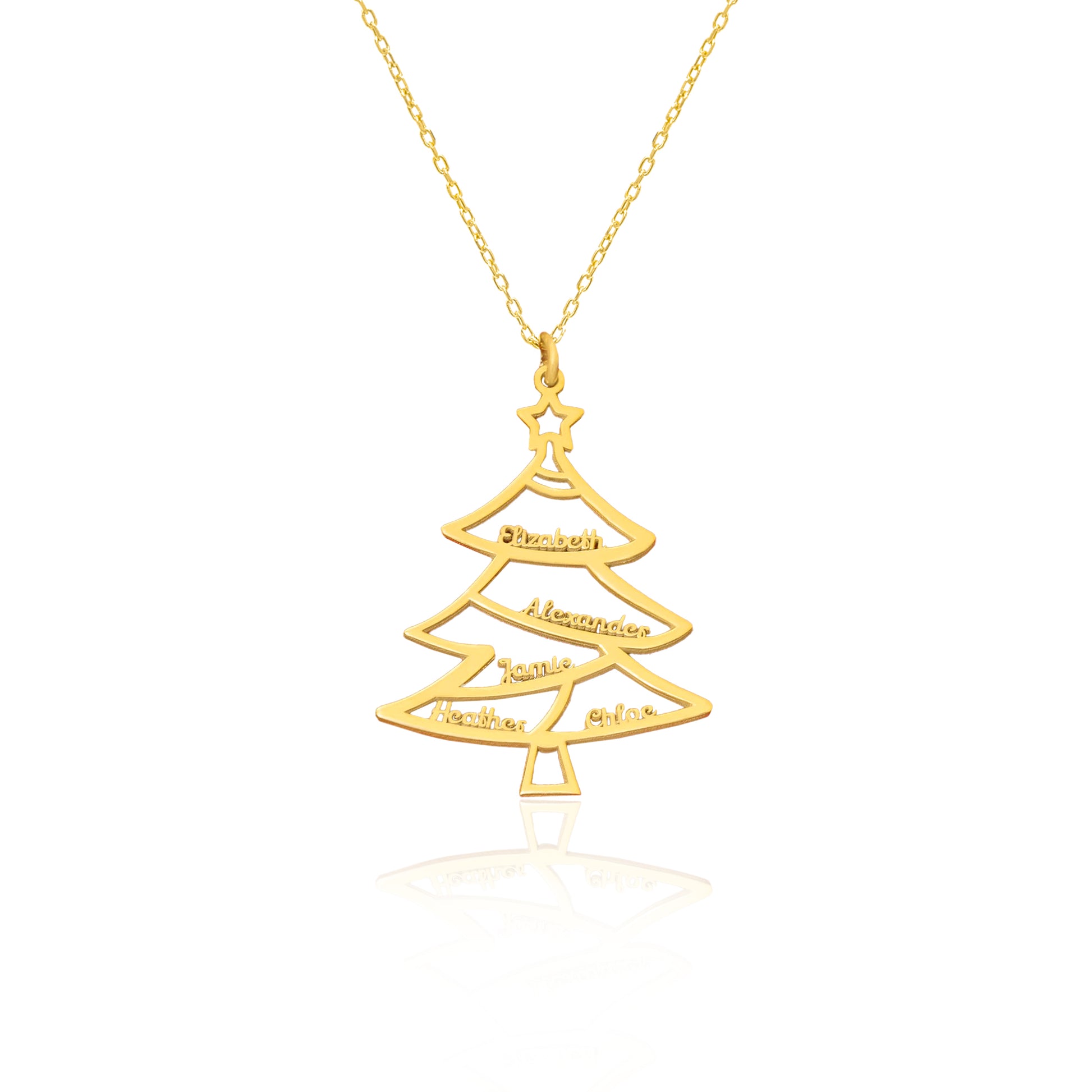 925 Sterling Silver Christmas Family Names Tree Necklace