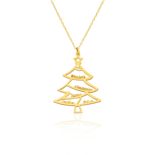 925 Sterling Silver Christmas Family Names Tree Necklace