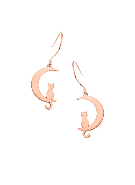 925 Sterling Silver Cat Moon Dangle & Drop Earrings