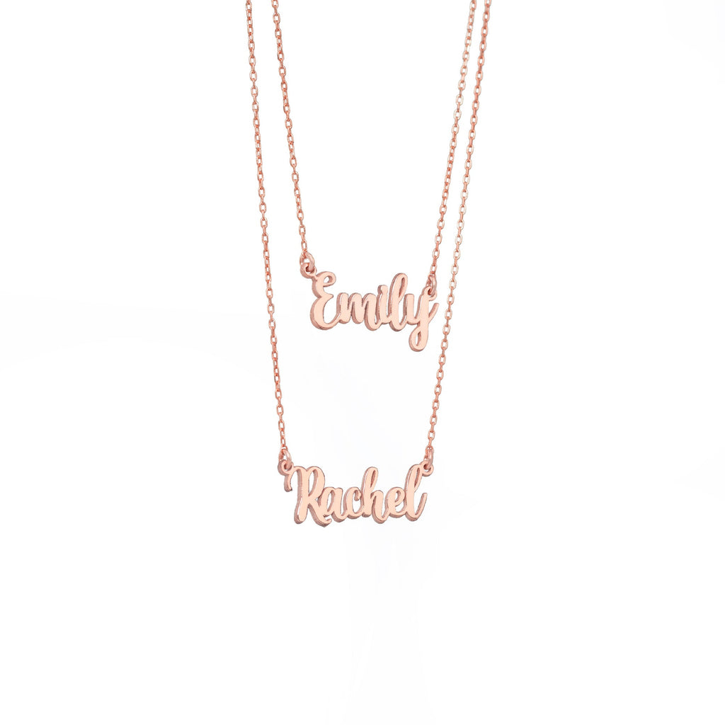 925 Sterling Silver Personalized Double Name Double Chain Necklace