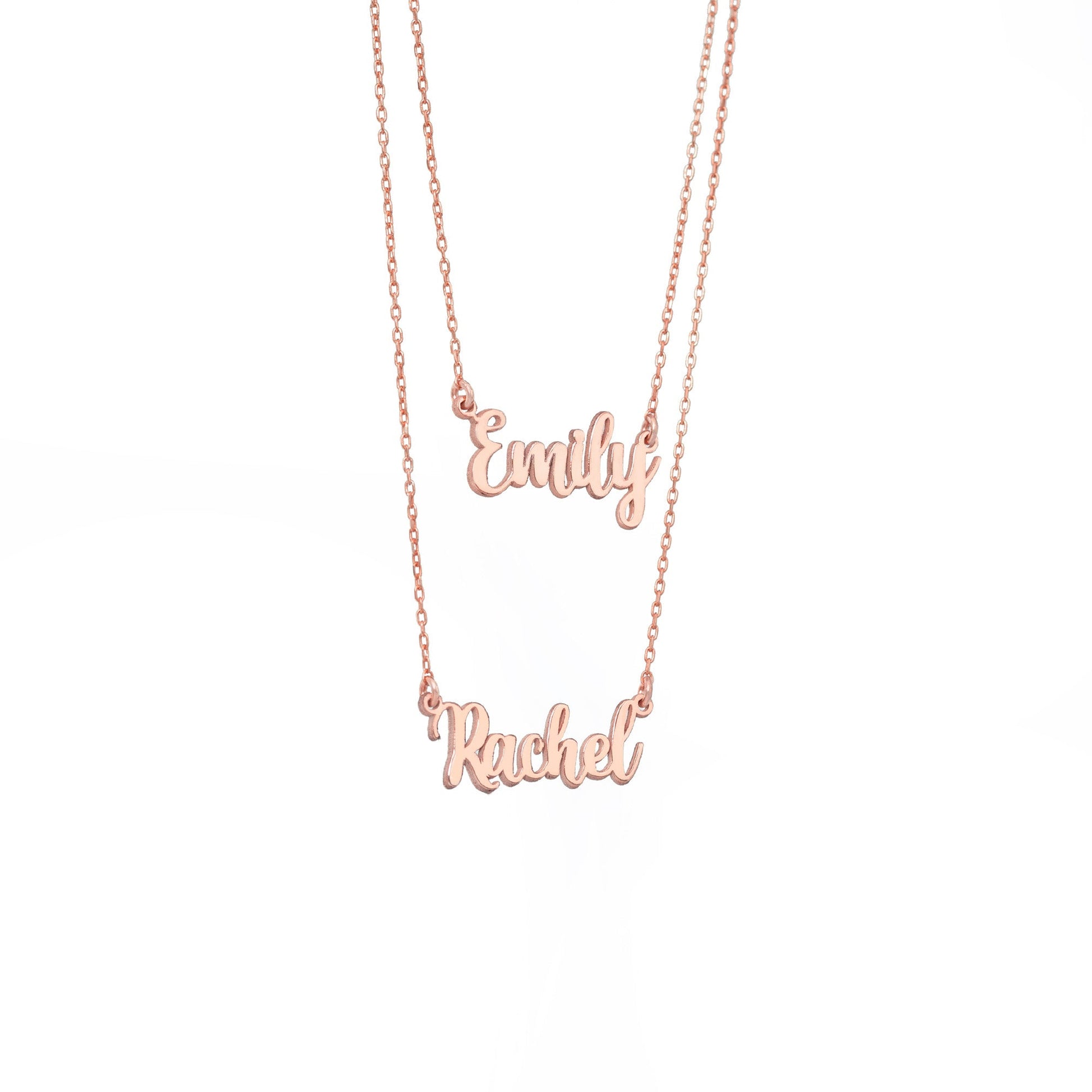 925 Sterling Silver Personalized Double Name Double Chain Necklace