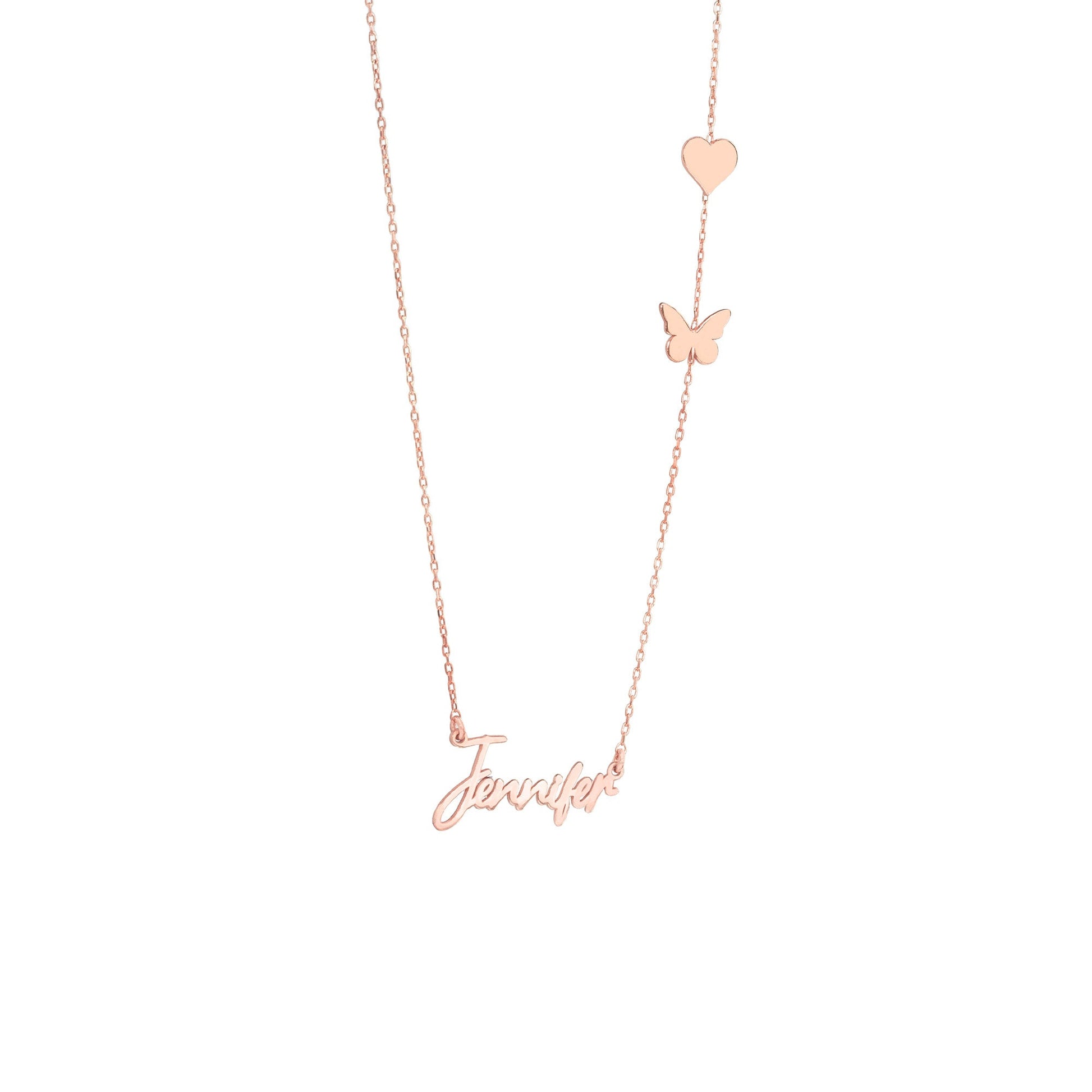 Personalized Name Necklace with Heart and Butterfly