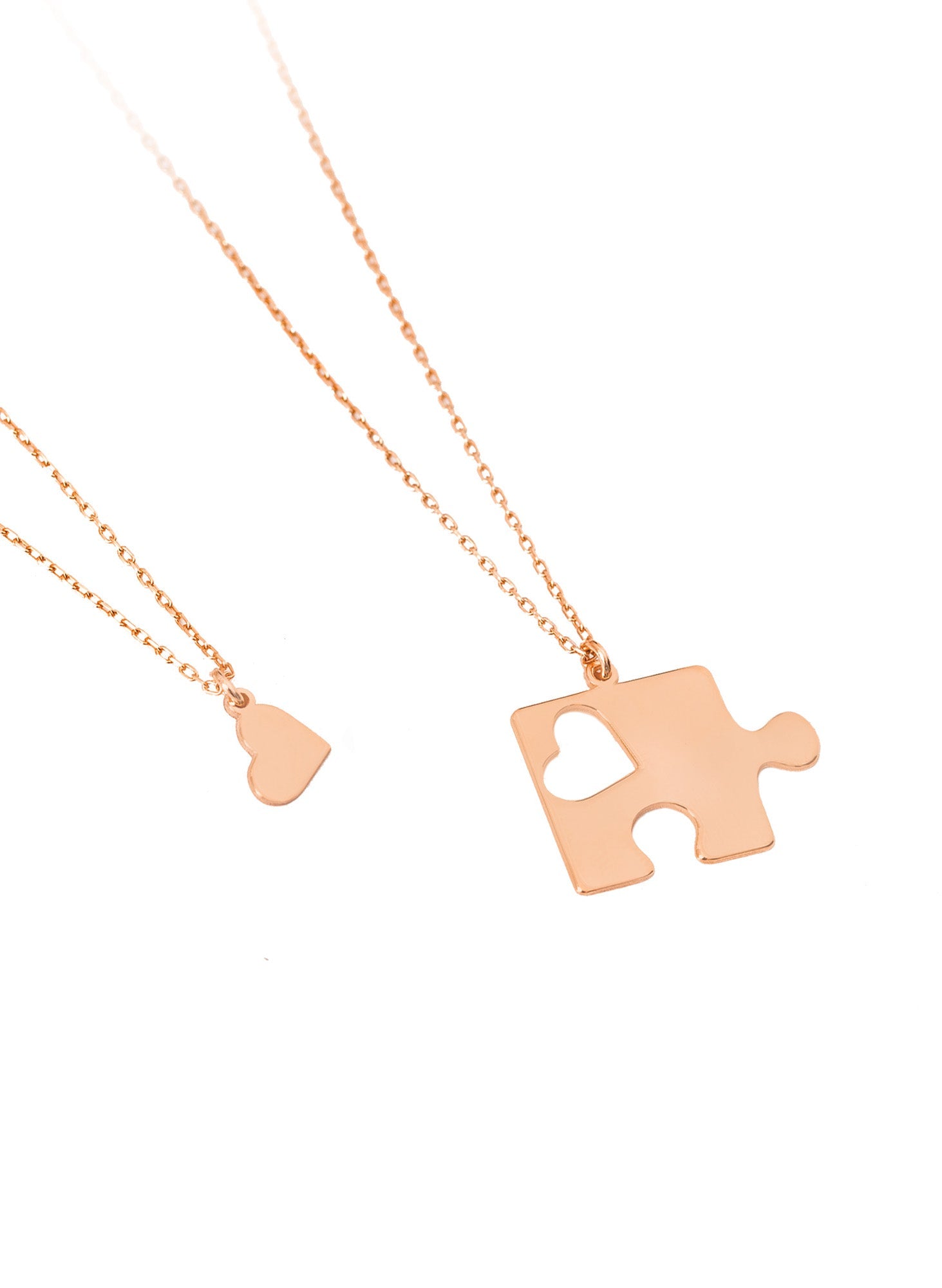 925 Sterling Silver Couple Puzzle and Heart Necklace