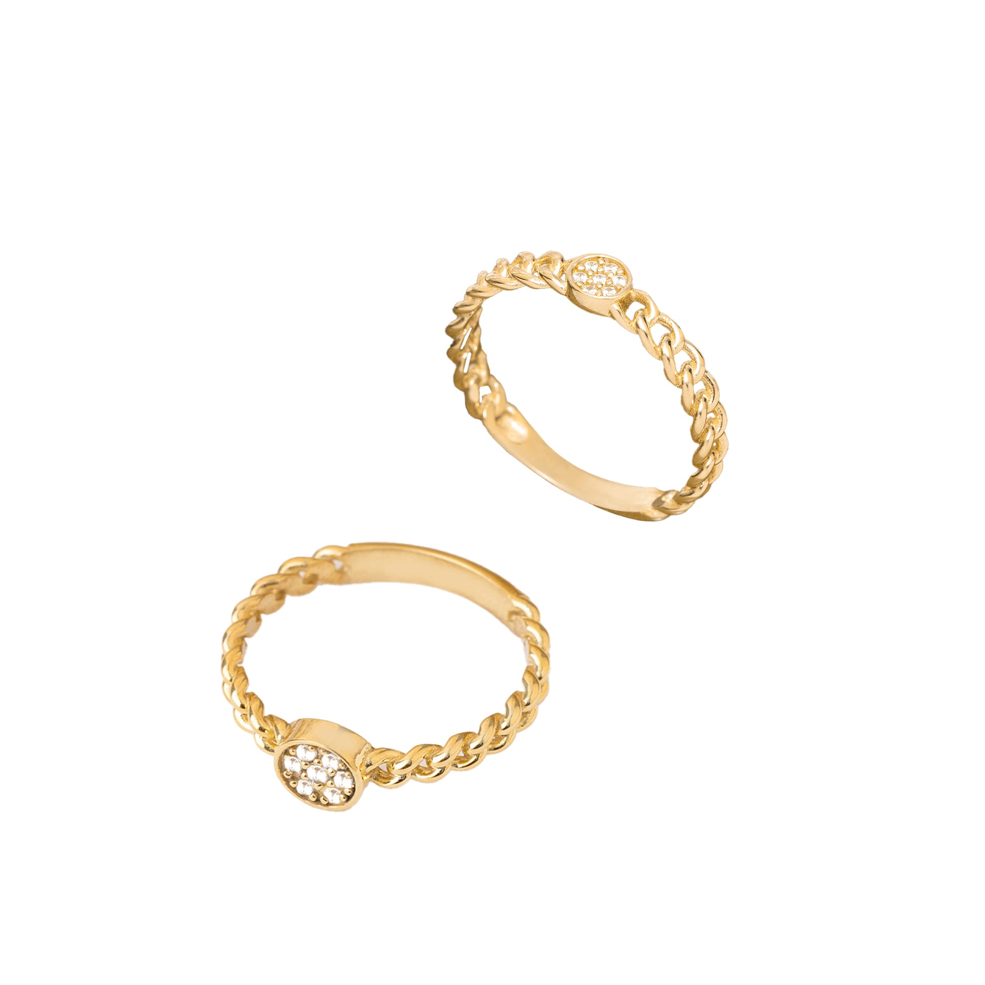925 Sterling Silver Curb Chain Diamond Pave Signet Ring