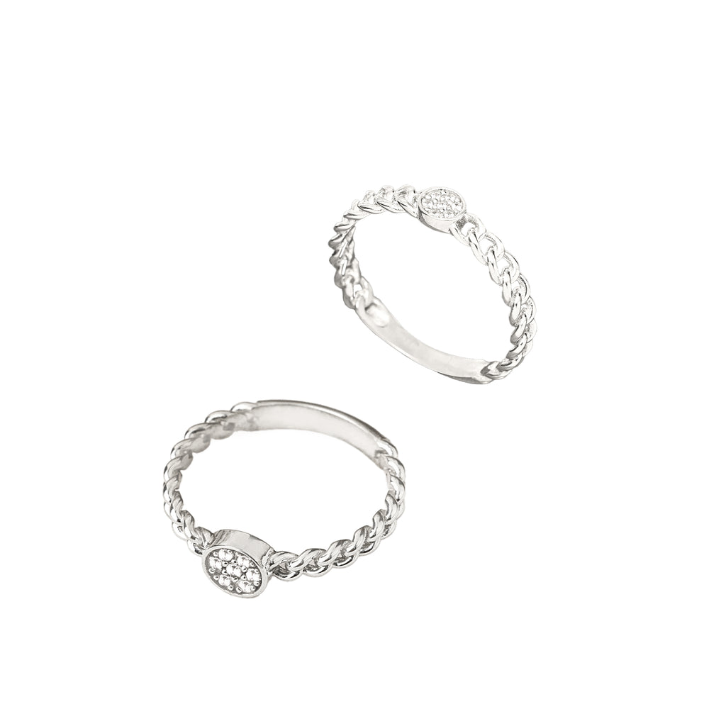 925 Sterling Silver Curb Chain Diamond Pave Signet Ring