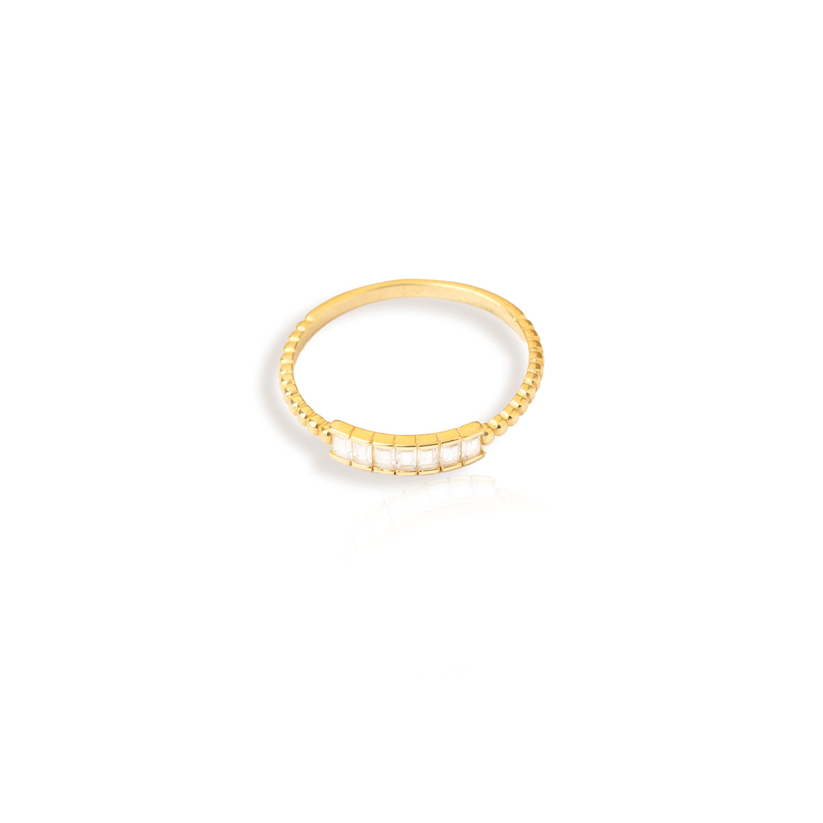 925 Sterling Silver Baguette Diamond Pave Bar Ring