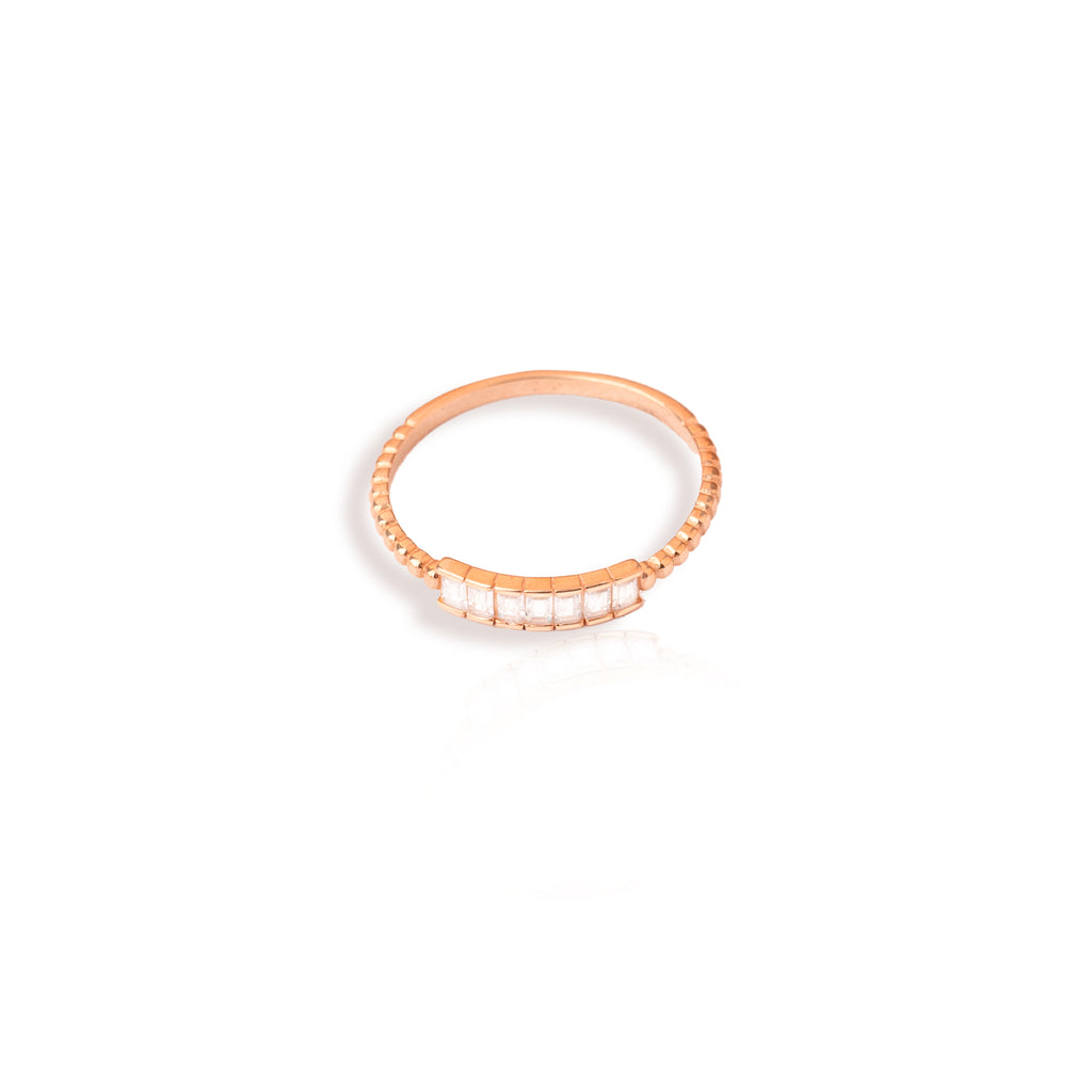 925 Sterling Silver Baguette Diamond Pave Bar Ring