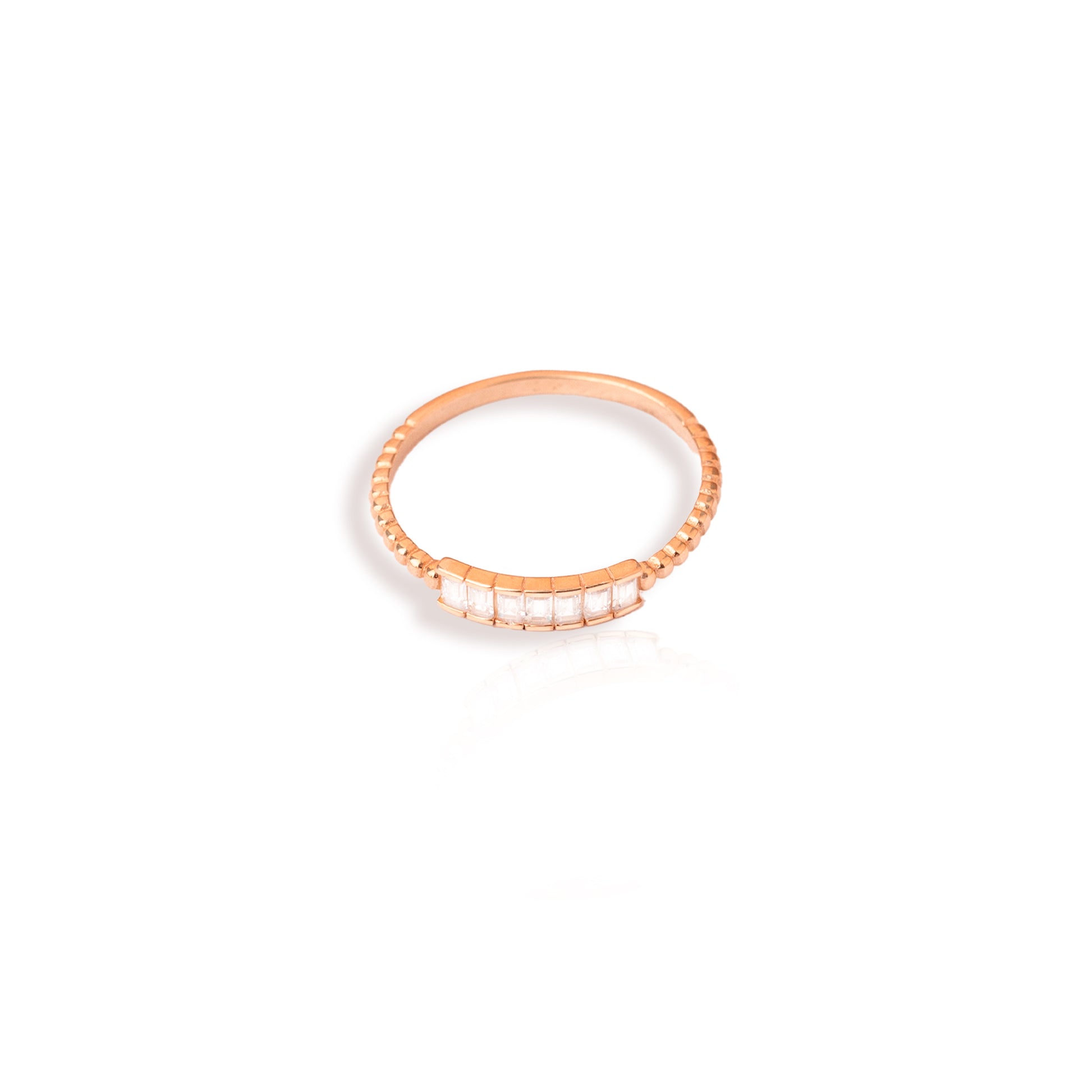 925 Sterling Silver Baguette Diamond Pave Bar Ring