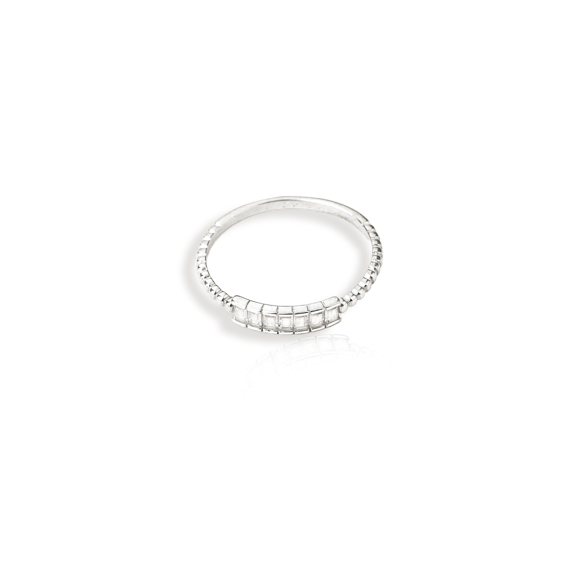 925 Sterling Silver Baguette Diamond Pave Bar Ring