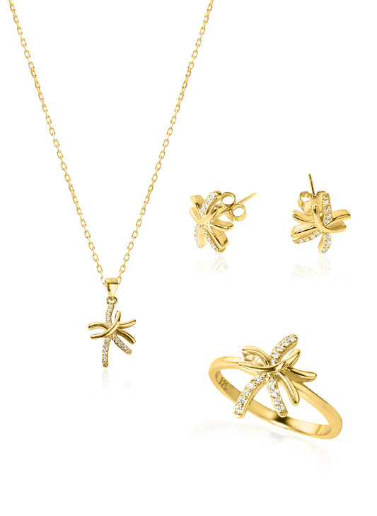 925 Sterling Silver Asymmetric Shape Jewelry Set 3 Pieces: Necklace, Ring & Earrings