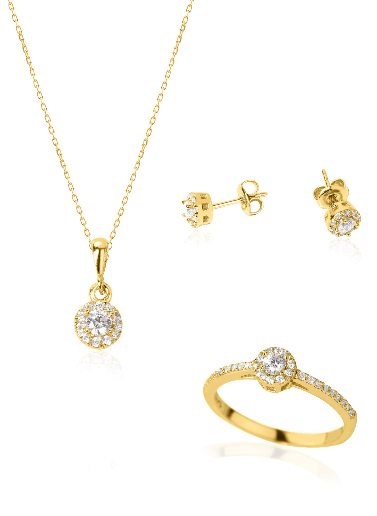 925 Sterling Silver Diamond Model Solitaire Shape Set 3 Pieces: Necklace, Ring &amp; Earrings