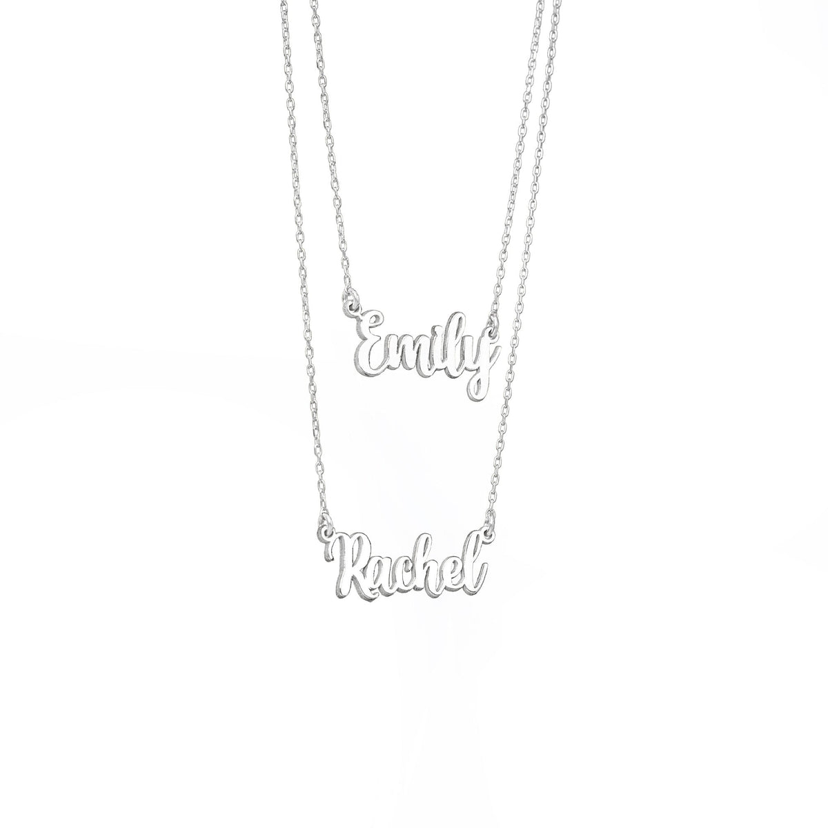 925 Sterling Silver Personalized Double Name Double Chain Necklace