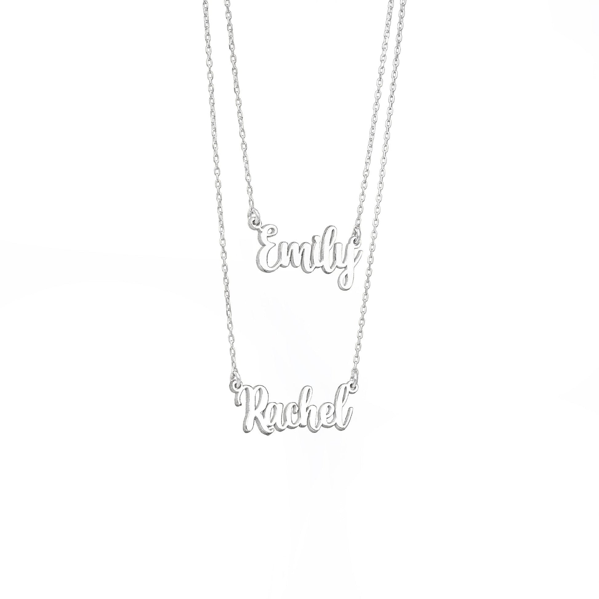 925 Sterling Silver Personalized Double Name Double Chain Necklace
