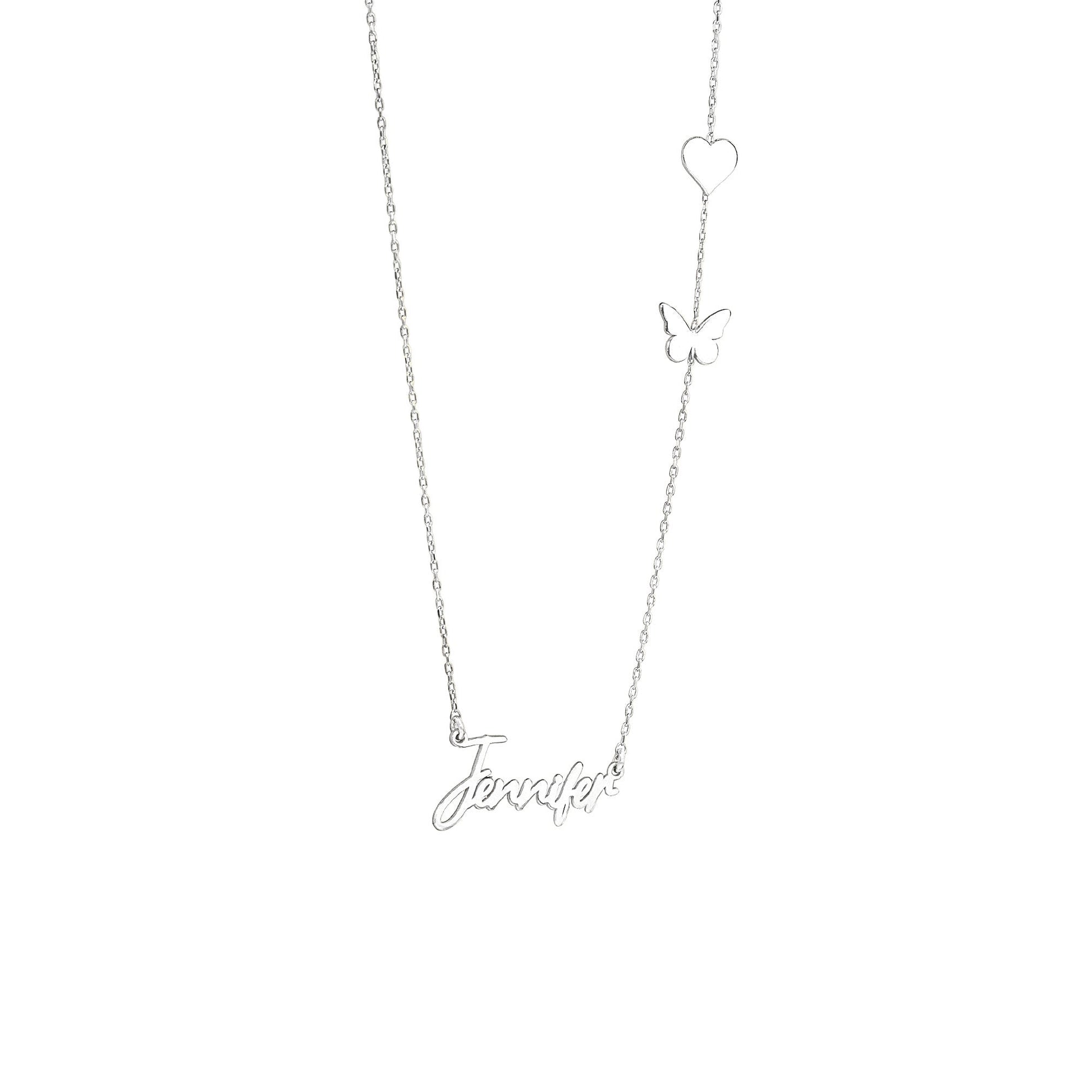 Personalized Name Necklace with Heart and Butterfly