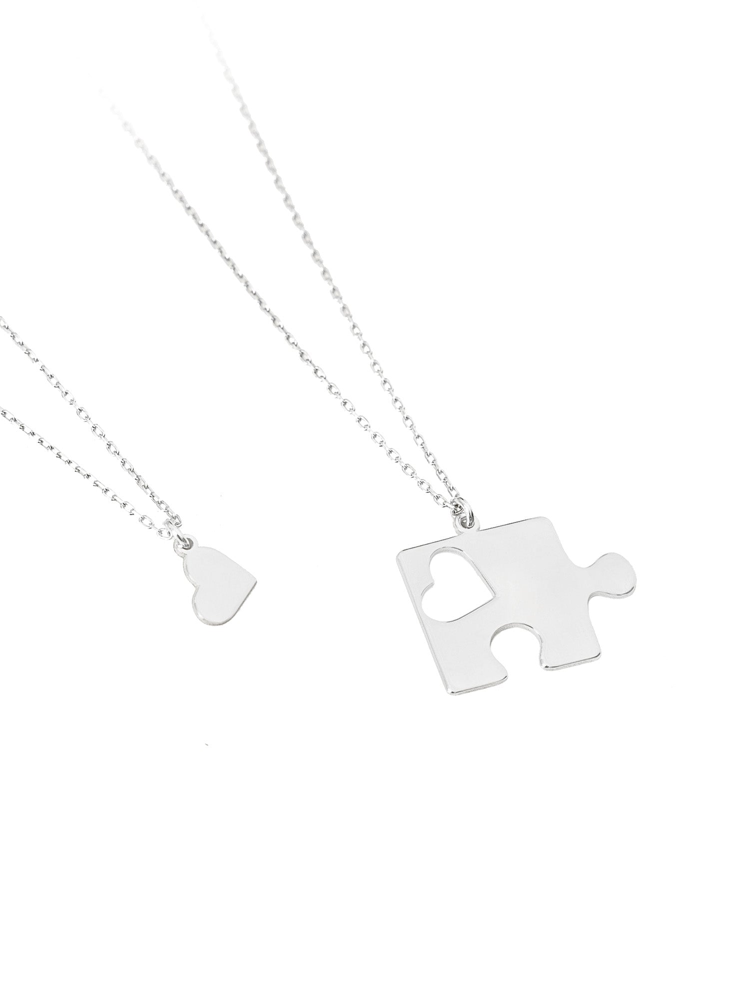925 Sterling Silver Couple Puzzle and Heart Necklace
