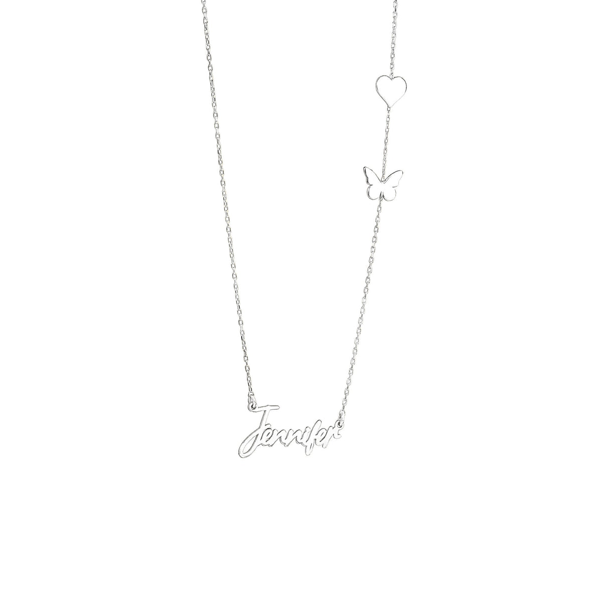 925 Sterling Silver Personalized Name Necklace with Heart and Butterfly
