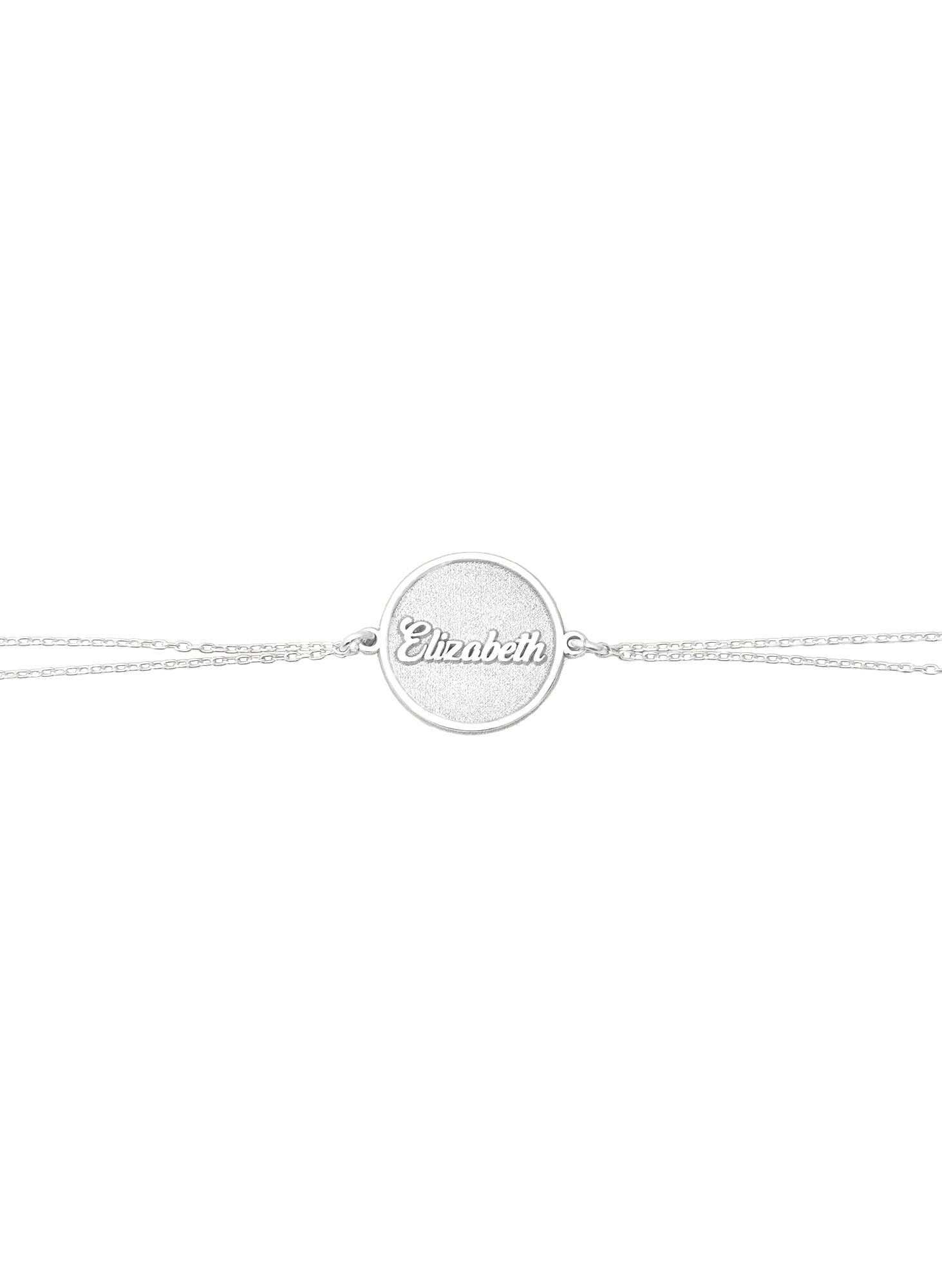 925 Sterling Silver Circle Name Tag Duo Chain Bracelet