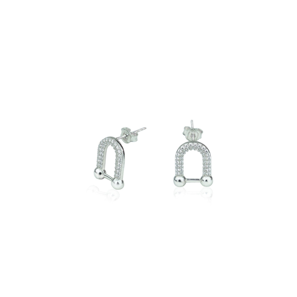 925 Sterling Silver Diamond Horseshoe Stud Earrings