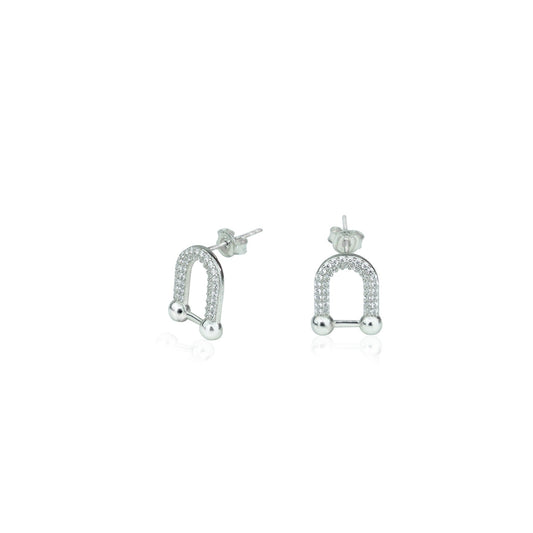 925 Sterling Silver Diamond Horseshoe Stud Earrings
