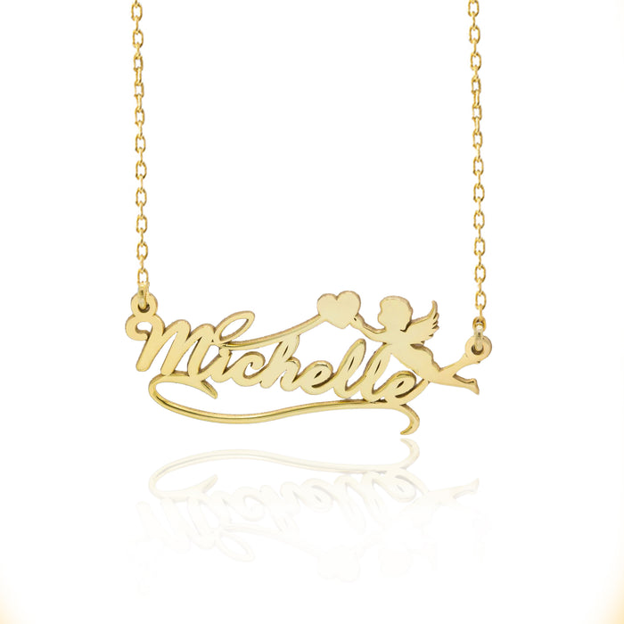 925 Sterling Silver Personalized Name Necklace with Angel