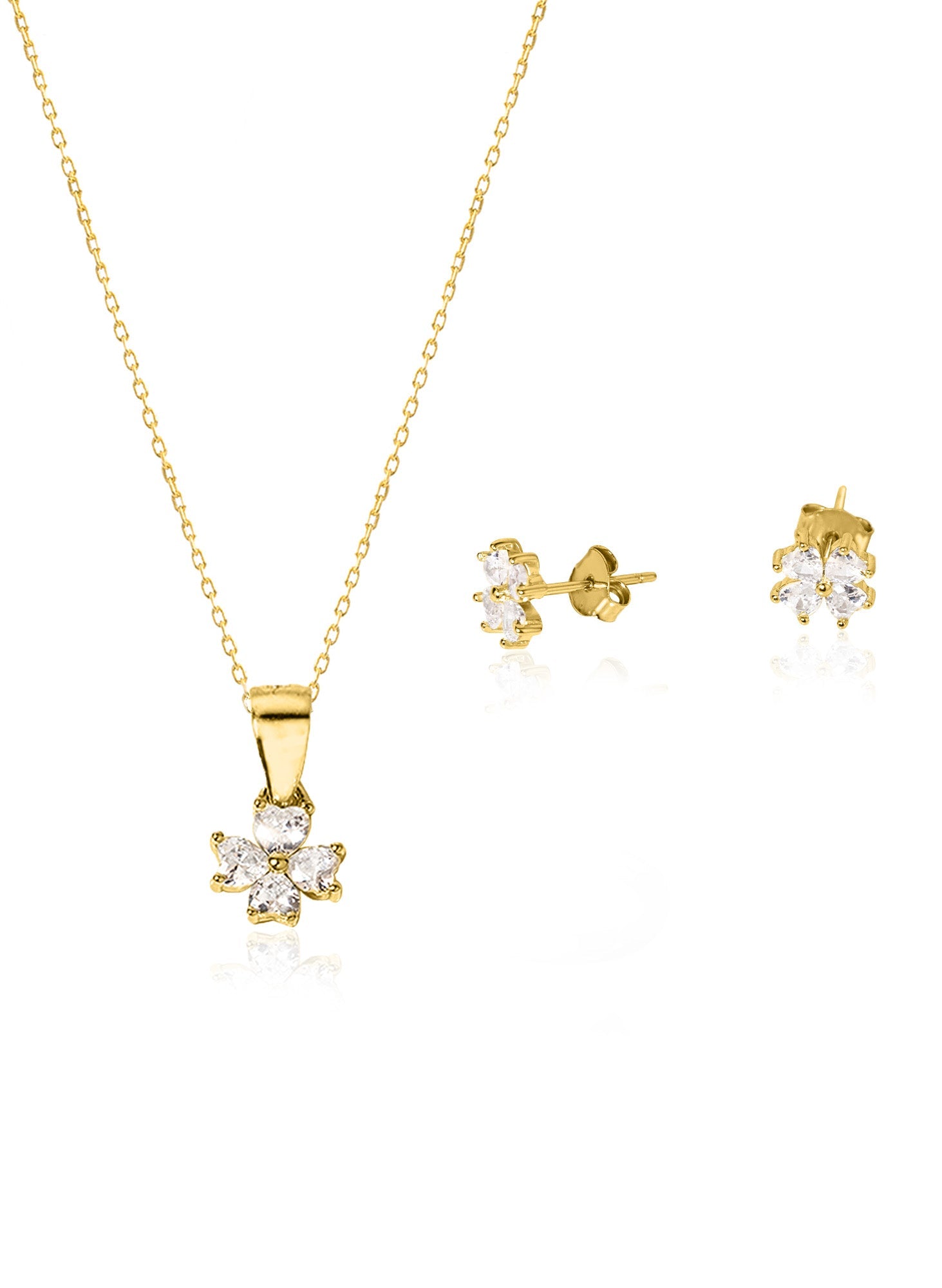 925 Sterling Silver Clover Diamond Shape Set 2 Pieces: Necklace &amp; Earrings
