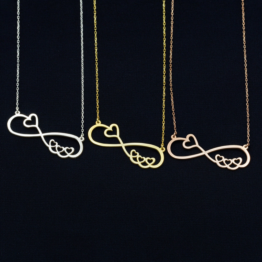 925 Sterling Silver Infinity Necklace with Hearts