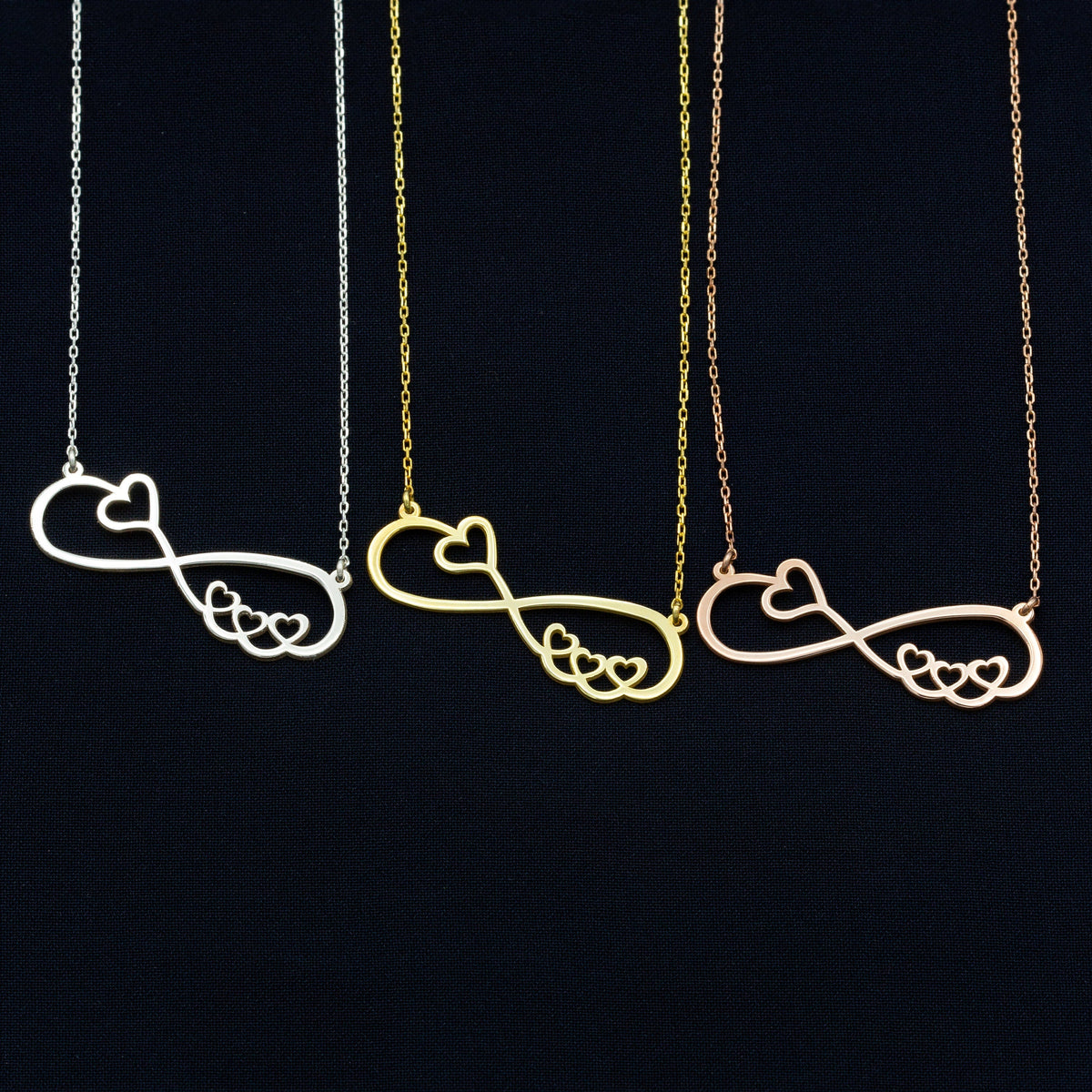 925 Sterling Silver Infinity Necklace with Hearts