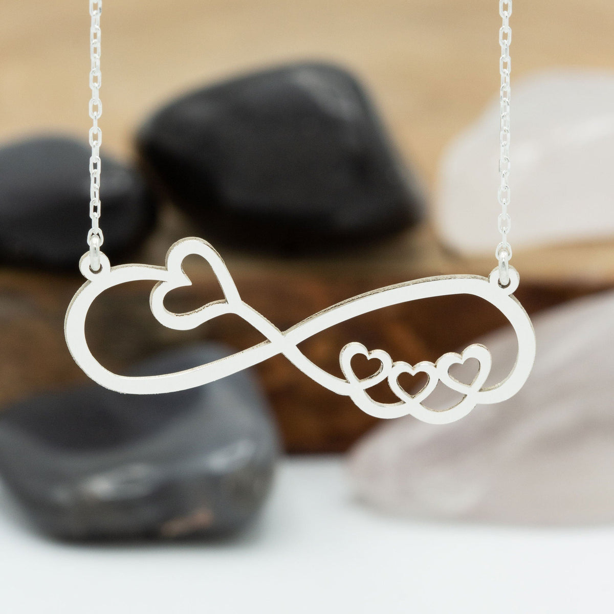 925 Sterling Silver Infinity Necklace with Hearts