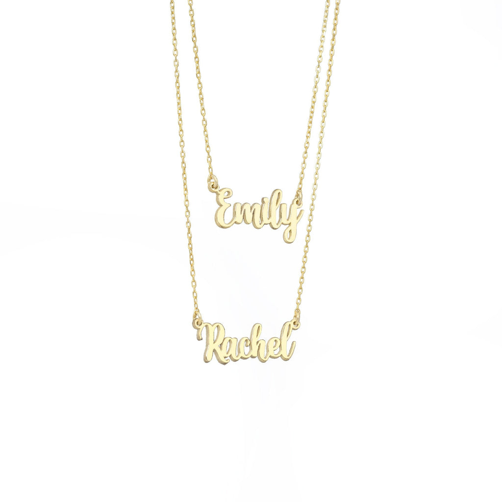 925 Sterling Silver Personalized Double Name Double Chain Necklace