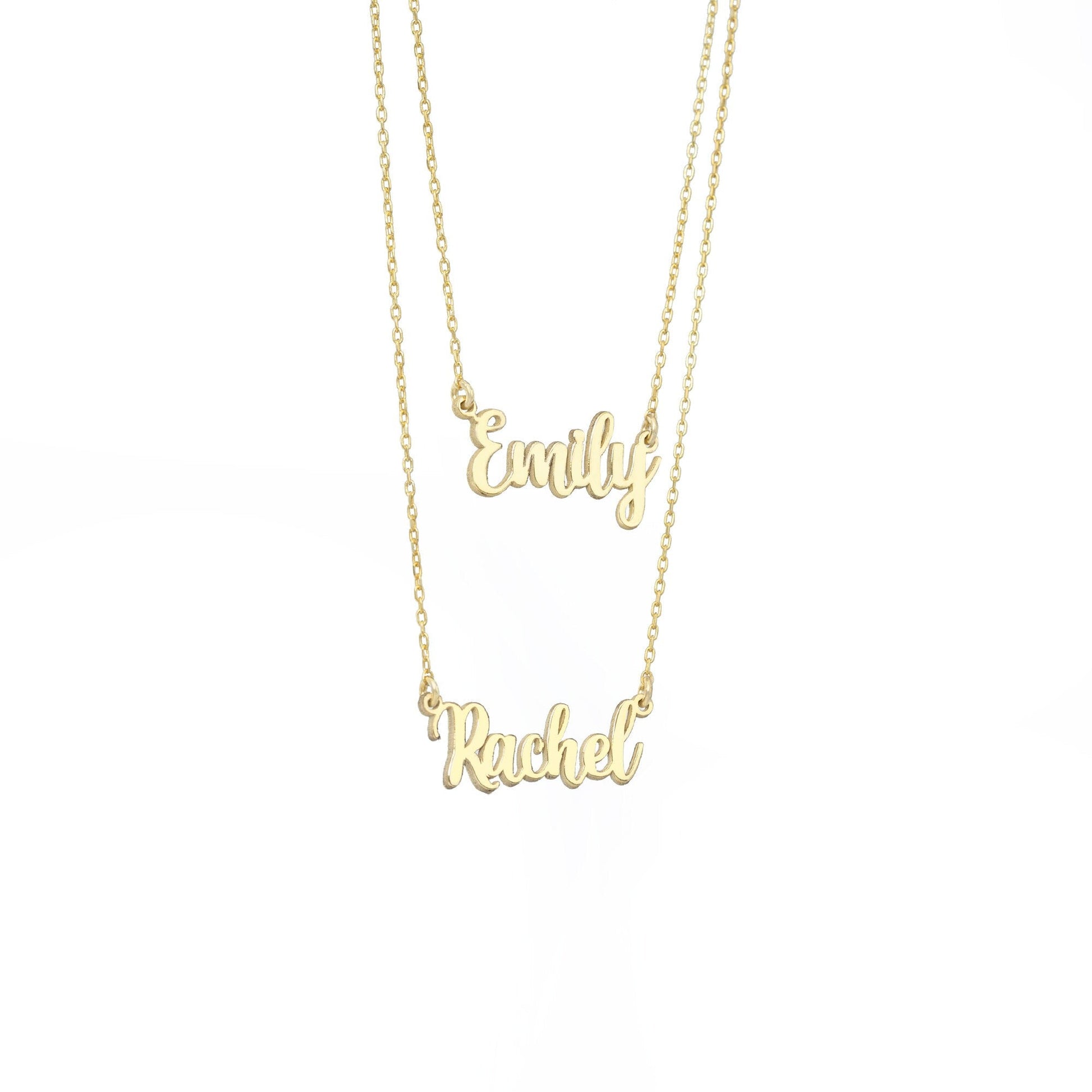 925 Sterling Silver Personalized Double Name Double Chain Necklace