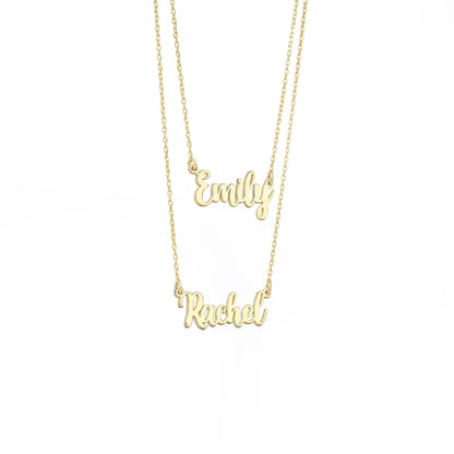 925 Sterling Silver Personalized Double Name Double Chain Necklace