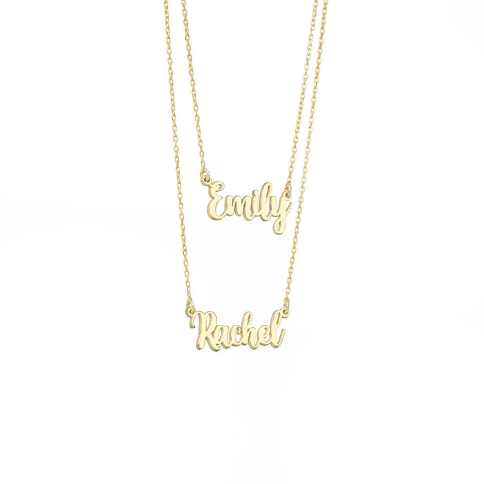 925 Sterling Silver Personalized Double Name Double Chain Necklace