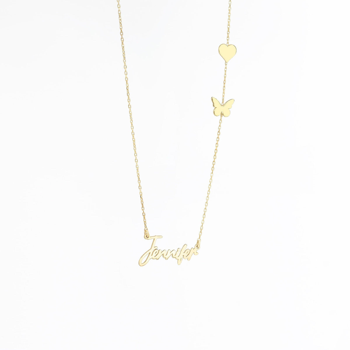 925 Sterling Silver Personalized Name Necklace with Heart and Butterfly