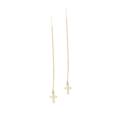925 Sterling Silver Threader Hollow Cross Dangle Earrings