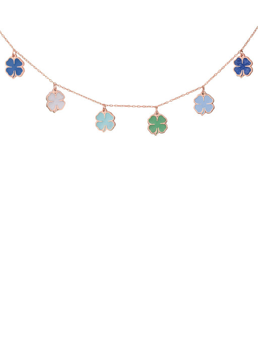 925 Sterling Silver Enamel Four Leaf Clover Necklace