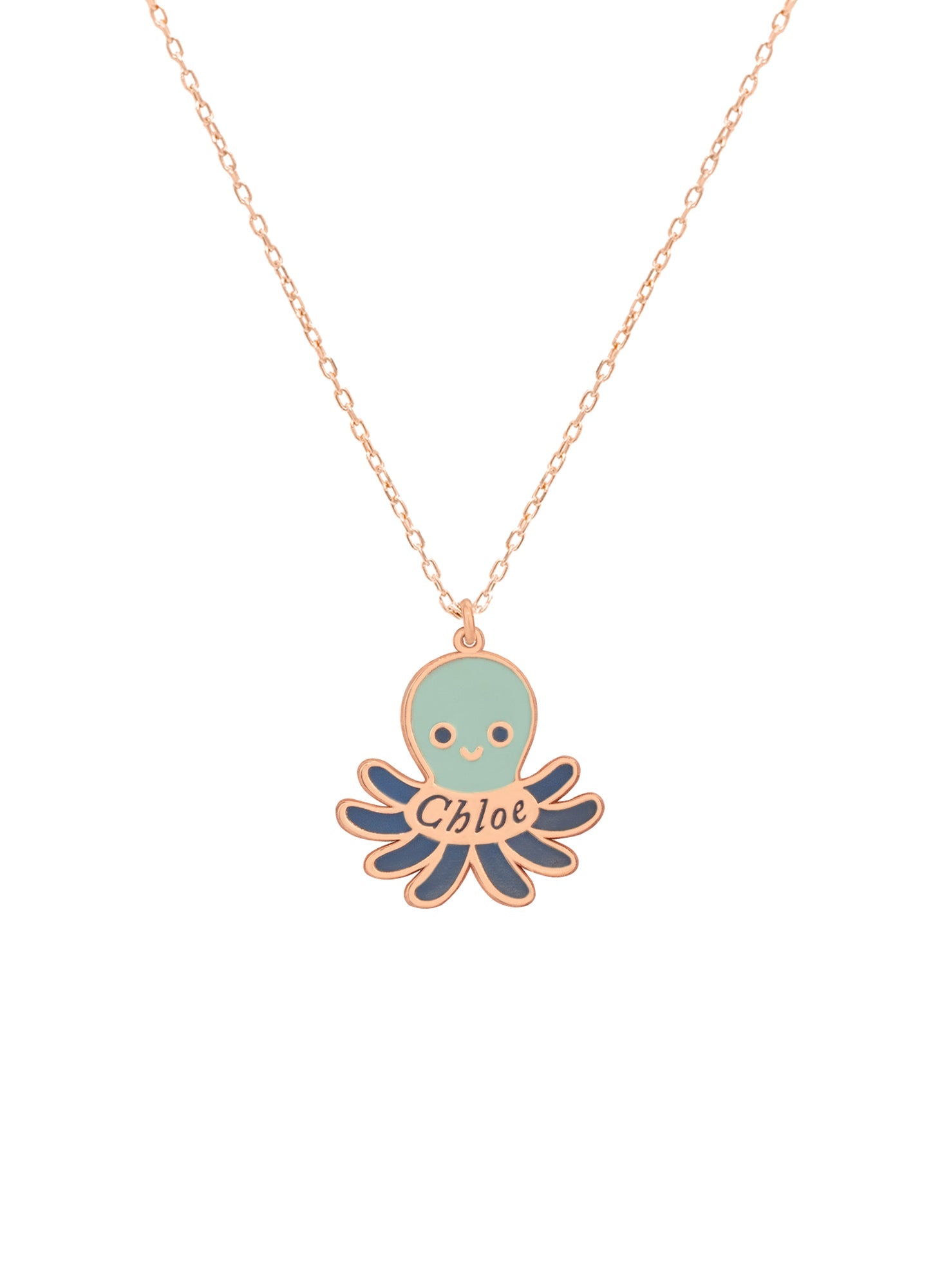 925 Sterling Silver Enamel Octopus Name Necklace