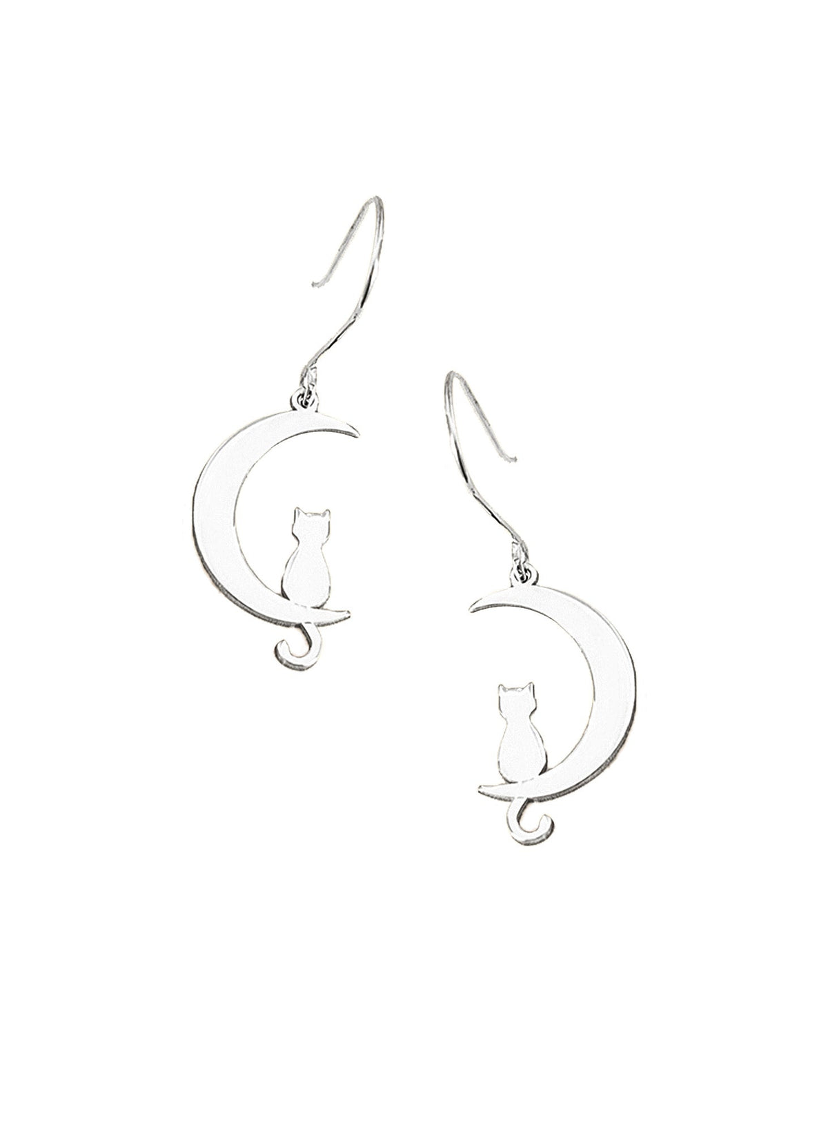 925 Sterling Silver Cat Moon Dangle & Drop Earrings