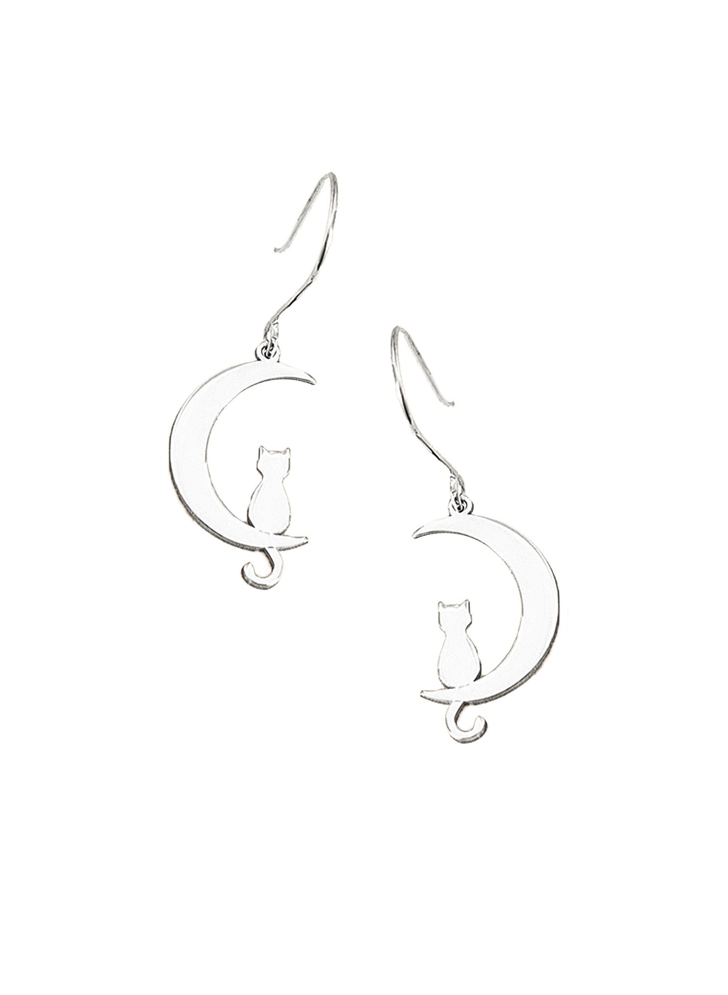 925 Sterling Silver Cat Moon Dangle &amp; Drop Earrings