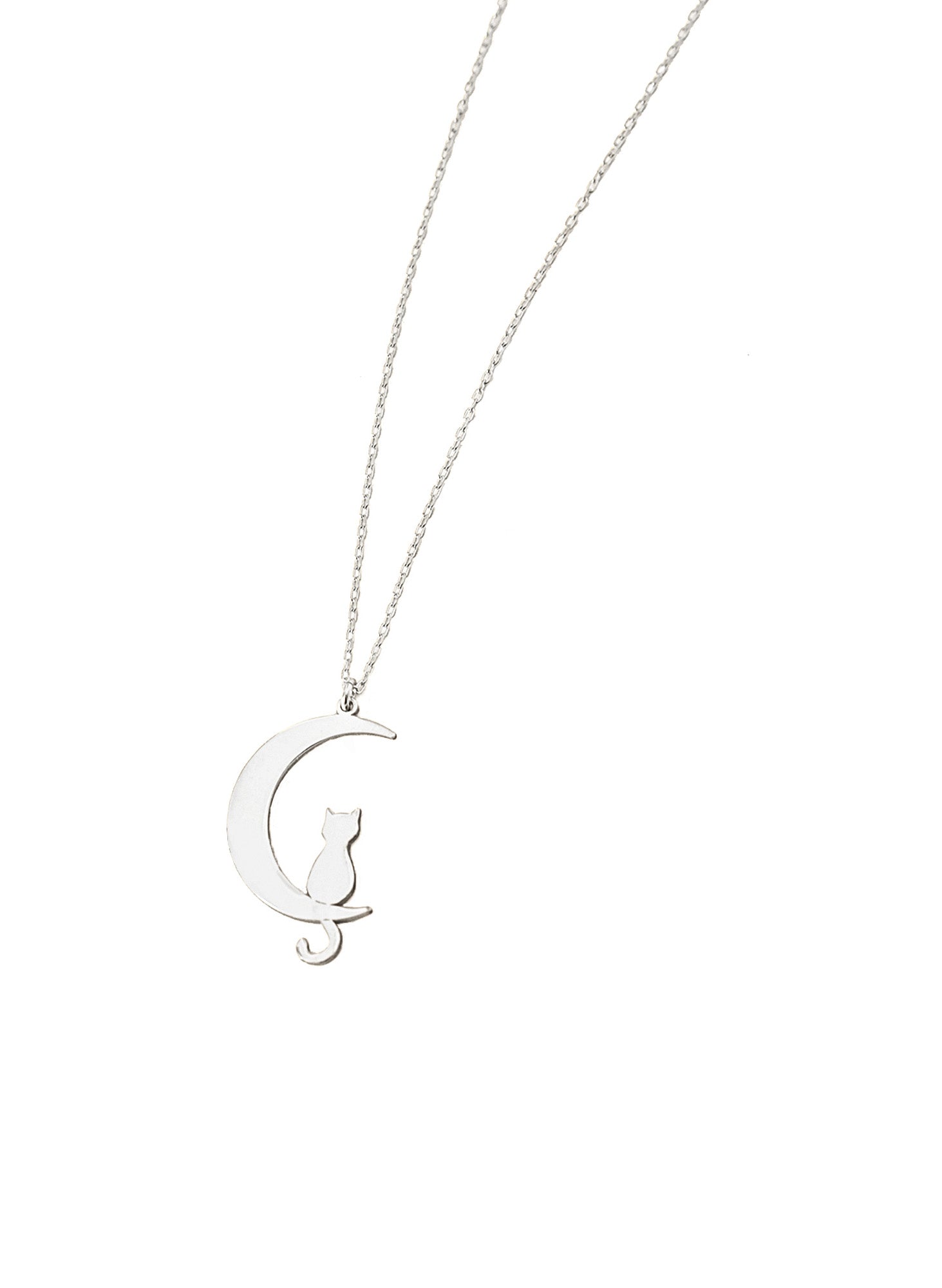 925 Sterling Silver Cat Moon Necklace